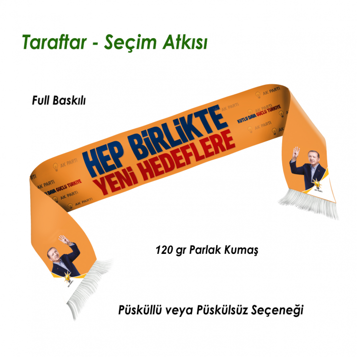 AK Parti Taraftar Saten Seçim Atkısı 120x17 cm Çift Yön Baskılı